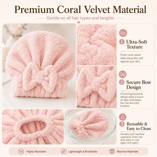 Gorro De Baño Con Bonito Lazo De Terciopelo Coral Para Mujer