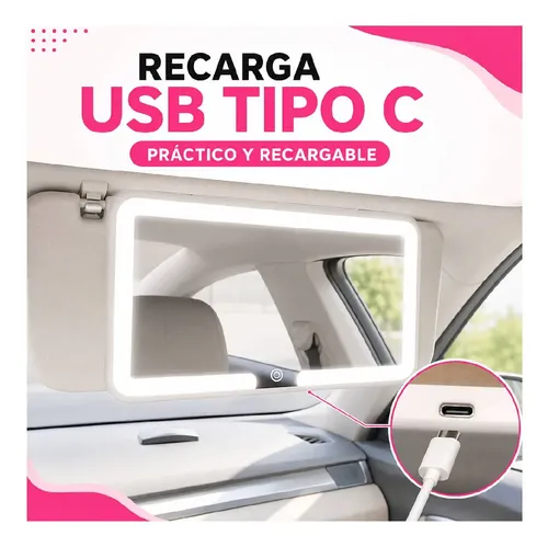 Espejo Luz Led Ajustable Para Visera De Coche Usb Ajustable
