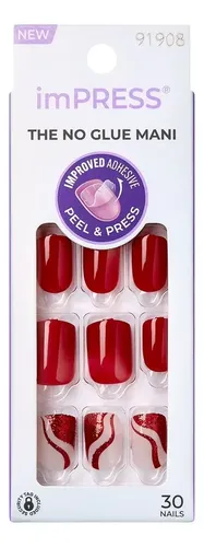 Uñas Postizas Rojas Decoradas Acabado en Gel Cortas Cuadradas Press On imPRESS Kiss Modelo Endlessly Fácil Aplicación Haz tu mani en pocos minutos