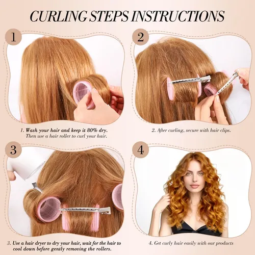 Set De Rulos De Pelo Obeoby Para Mujer Con Pinzas Y Herramie Rosa Chicle