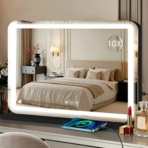 Espejo De Maquillaje Ratsamee 58x46cm Led Luz Touch Negro