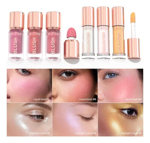 Set Ainipink 6 Tubos Rubores Líquidos + Iluminadores