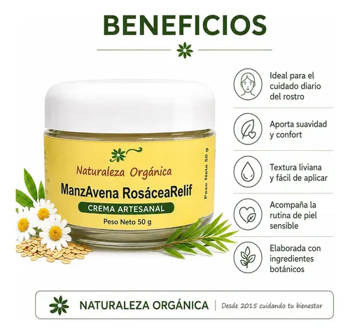 Naturaleza Orgánica Crema ManzAvena Rosácea Relief Avena Manzanilla 50ml