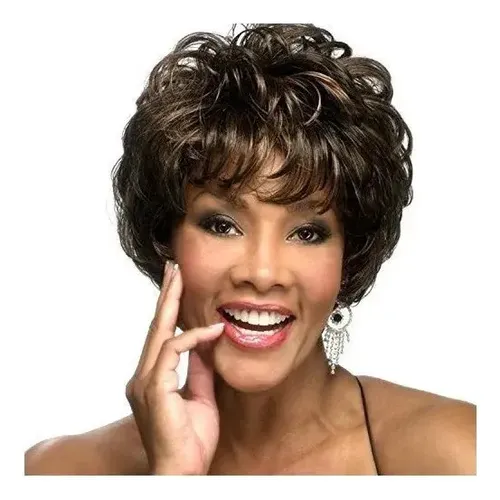 * /peluca Corta Negra Y Marrón Para Mujer Con Cabello (
