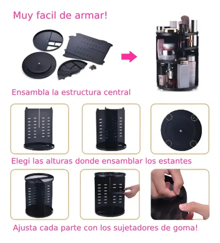 Organizador Maquillaje Porta Cosmético Giratorio Plástico Color Negro