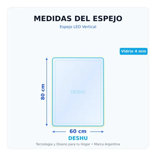 Espejo Baño Led Vertical 60x80cm Touch Dimmer 3 Tonos