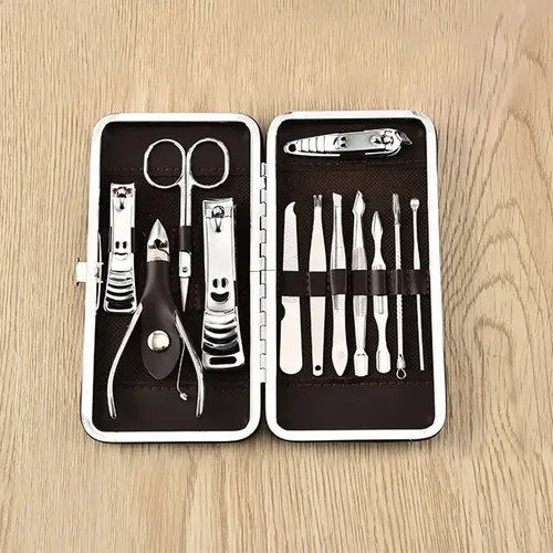 Set Manicura Pedicura 12 Piezas De Acero Inoxidable En Estuc
