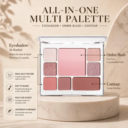 Paleta Maquillaje 6 Sombras + Rubor Contorno Soft Rosy