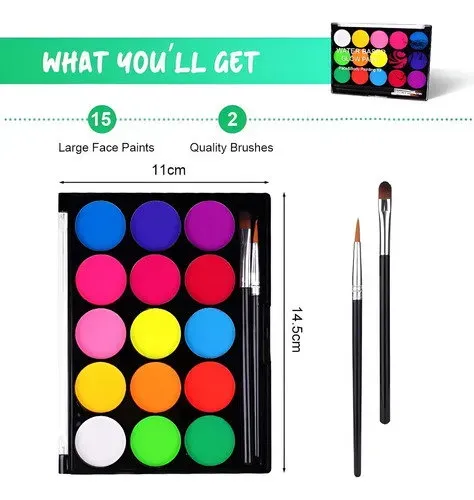 Face Paint Neón Paleta De Maquillaje Artístico +dos Pinceles