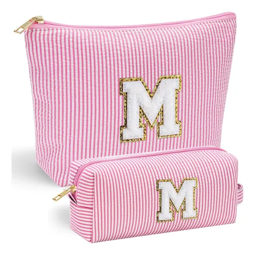 Bolsa De Maquillaje Yoolife Pink Preppy Para Niñas Con Letra