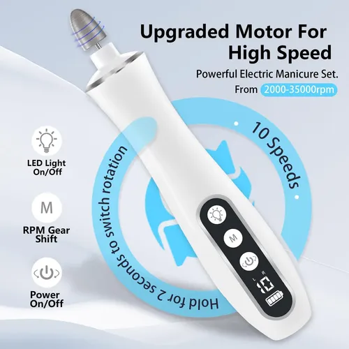 Taladro De Uñas Vfd Inalámbrico De 2000 Mah, Recargable, 10