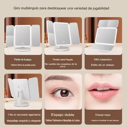 Maquillaje Espejo Led Recargable 3 Modos De Aumento 1x 2x 3x