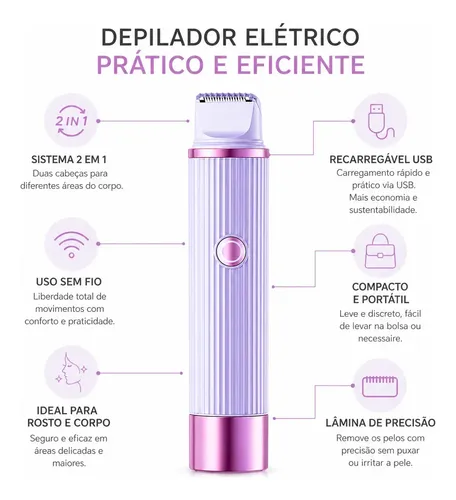 Depiladora Eléctrica Recargable Doble Mujer Morado/rosa