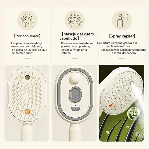 Cepillo Alisador A Vapor Eléctrico Cabello Beige