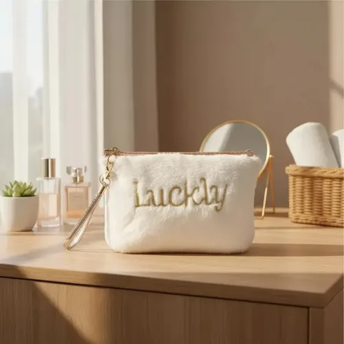 Neceser Porta Maquillaje Estilo Soft Plush Blanco Organizador Maquillaje Cosméticos Accesorios Objetos Personales Viajes