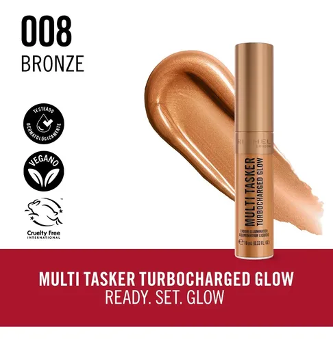 Bronzer Líquido Multitasker Turbocharged Glow Rimmel London 008 Bronze