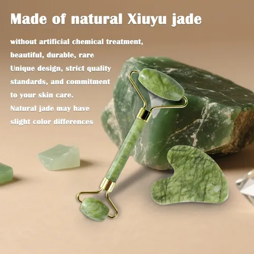 Rodillo Facial Jade Y Gua Sha Lsxkamix Masajeador Verde