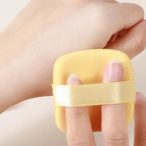 8 Borlas De Polvo Cuadradas Amarillas Con Estuche Transparen
