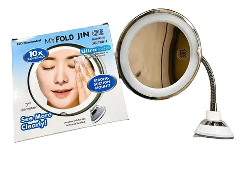 Espejo Redondo Maquillaje 10x Con Luz Led Y Soporte Flexible