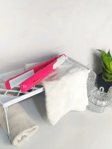 Plancha Pelo Geemy GM-2970 Rosa Blanco Flequillo Ondas Profesional