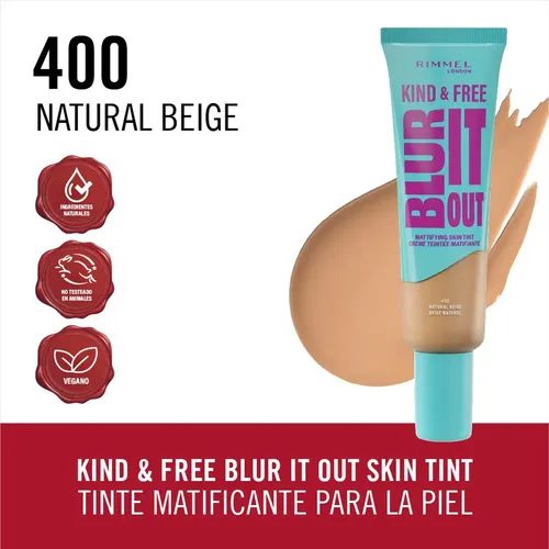 Base Rimmel Kind & Free Matte Blur It Out X 30 Ml Tono 400 Natural Beige