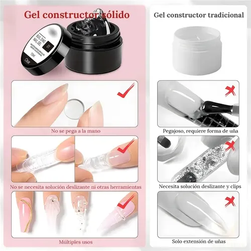 Kit 4pzs Polygel Sólido Para Diseño Uñas Extensión 15ml