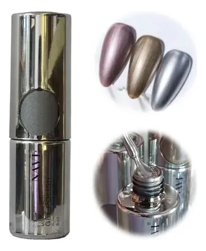 Navi Esmalte 8ml Metalizado Gel Polish Color Plateado Dorado