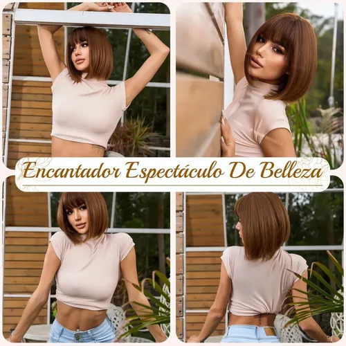 Pelucas Para Mujer Peluca Corta De Bob Con 35cm Castaño Claro S