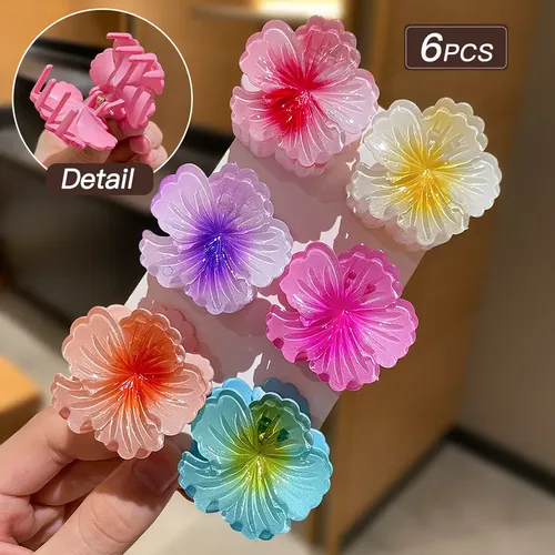 6 Piezas Pinzas De Flor Para Peinados Moda Para Niñas 6pcs
