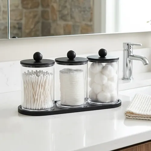 Set 3 Piezas Organizador Baño Frascos Hisopos 3pcs And Tray