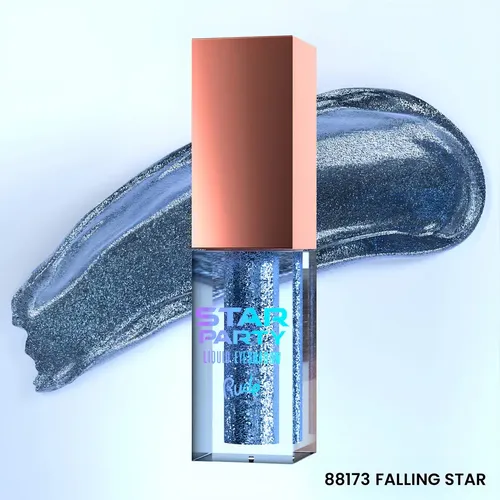 Sombra Liquida Star Party Liquid Eyeshadow tono Falling Star (Azul) Acabado Con Glitter Rude Cosmetics
