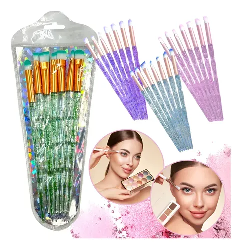 Set De 7 Brochas Diamante Con Glitter Para Maquillaje Sombra