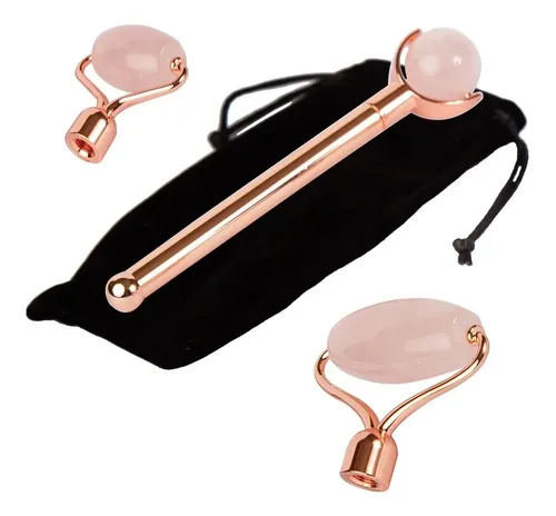 Masajeador Facial Jade Cuarzo Rosa Roller Piedra Triple Caja