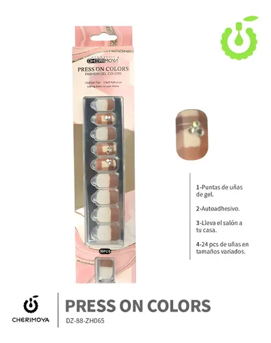 Press On Tips Autoadhesivo de Uñas Cherimoya con Dijes Brillantes – Pack x30