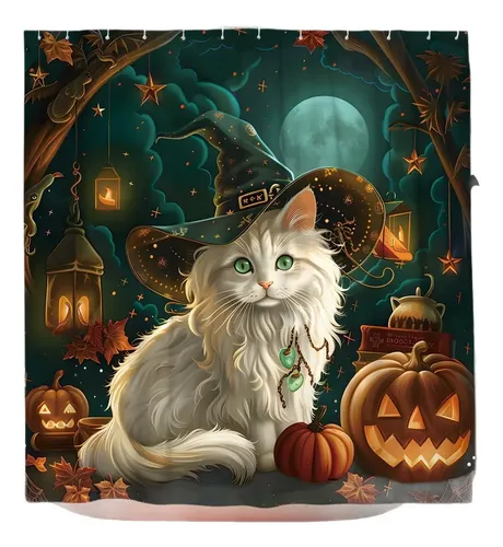 Calabaza De Gato Blanco Y Cortina De Baño De Bruja,180 * 180