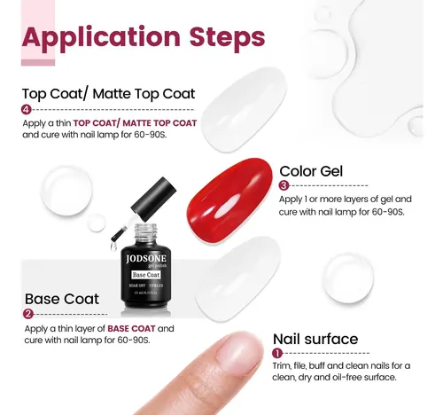 Base Coat Gel Jodsone 15ml Esmalte Uñas Brillante Secado