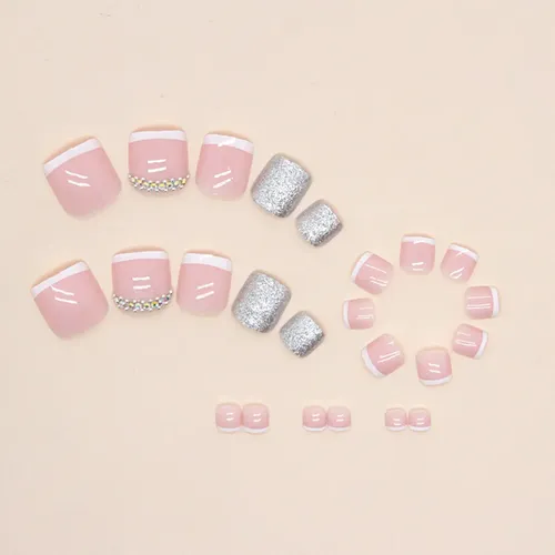 Uñas Press On Para Pies Kit Completo Reutilizable Veluna – Francesita Con Brillos