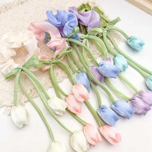 ..a Scrunchies Con Cinta Y Dos Tulipanes, Estilo Premium, L.