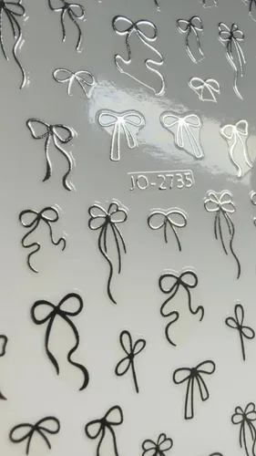 Stickers Para Uñas Cromados Destellos Moños Gemas 5d Y 6d Moños plateados JO-2735