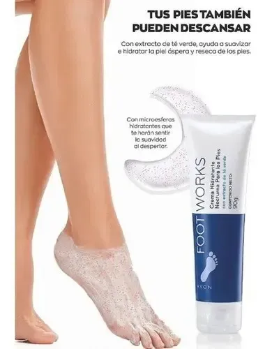 Crema hidratante Avon Footworks para los pies – 80g Fragancia crema hidratante nocturna