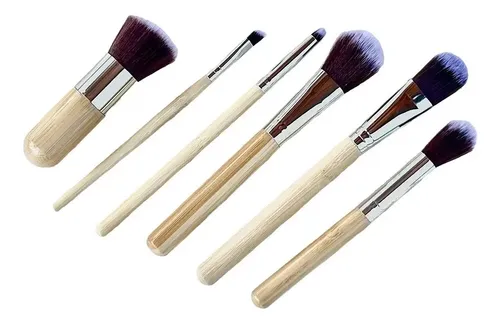 Set De 6 Brochas Maquillaje De Bambú Terra Cosmética Natura Color Marrón