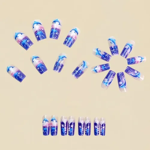 Uñas Blue Ice Dolphin European Square, 24 Unidades