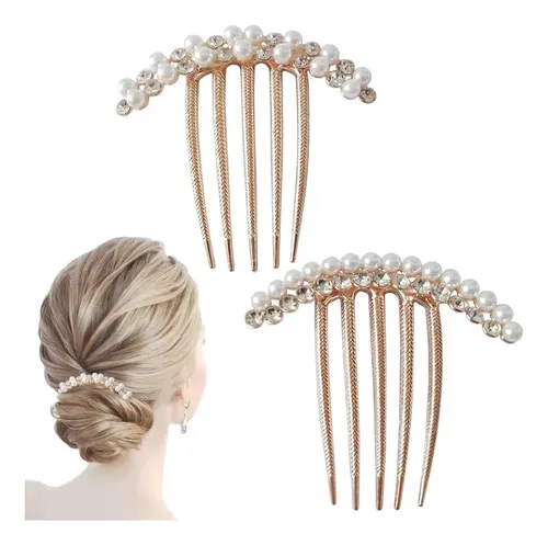 Yv&wv 2 Pinzas Laterales Cabello Perla Con Clip Diamante