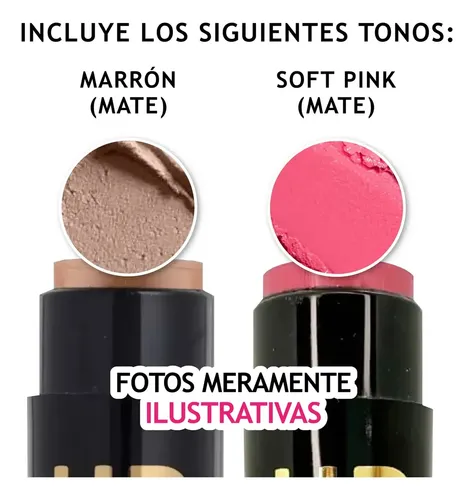 Kit Contorno Cremoso Barra Iluminador Rubor Stick Hd Katalia Tono Del Maquillaje X2_marrón Mate – Soft Pink Mate
