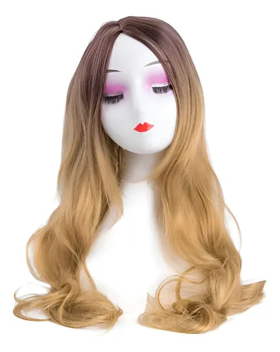 Peluca Ondas Rubio Castaño Fibra Sintetica Cosplay Drag