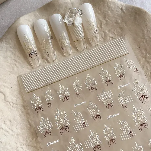Adhesivos De Uñas Con Lazo De Oro Y Bouquet