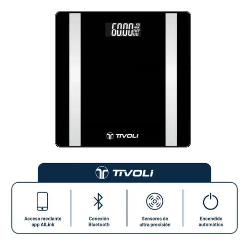 Balanza Digital Baño Tivoli Bluetooth Sensor Temperatura Color Negro