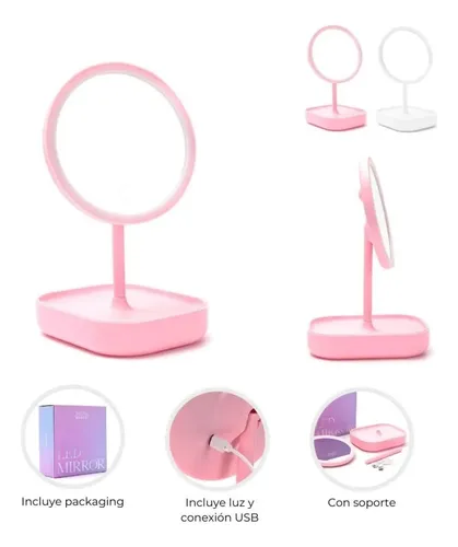 Espejo Circular Skora Beauty Con Base Y Luz Led
