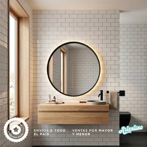 Espejo Led Redondo Baño 80 Industrial Liviano Directo 220