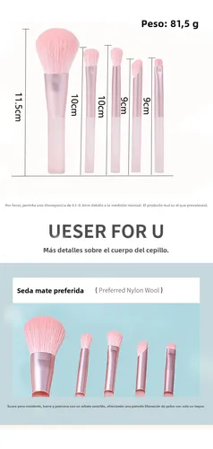 5 Brochas Maquillaje Mini Kabuki Polvo Rubor Sombras Estuche